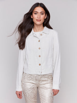 Charlie B Spring/Summer 2025-C6199-001-Linen Blend Jacket-Natural