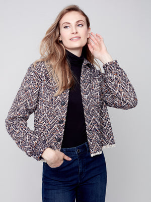 Charlie B Fall 2023-C6203-629B- Tweed Jacket-Navy - The Coach Pyramids