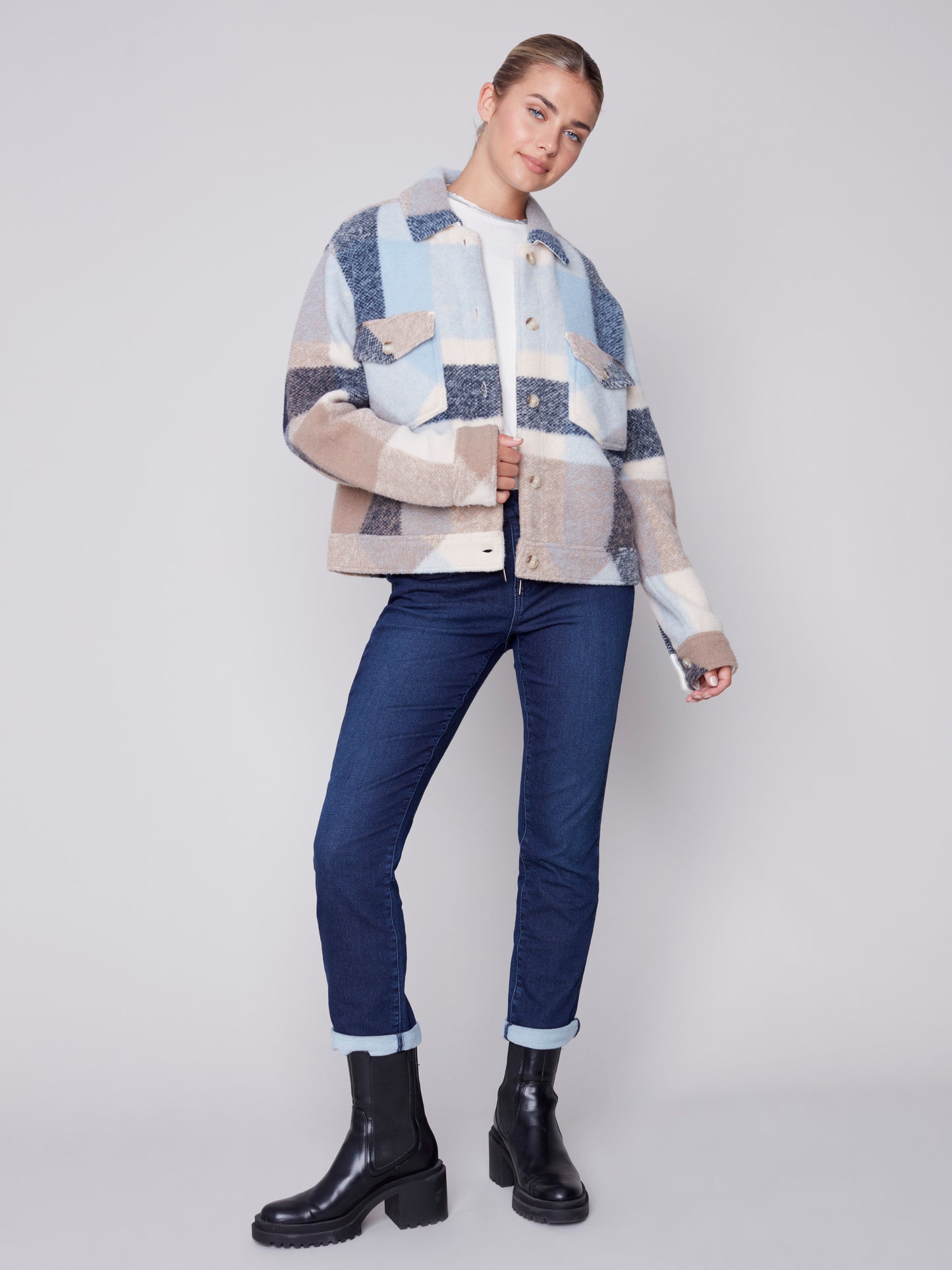 Charlie B Fall 2023-C6210R-174B-Plaid Jacket-Snow Flake - The Coach Pyramids