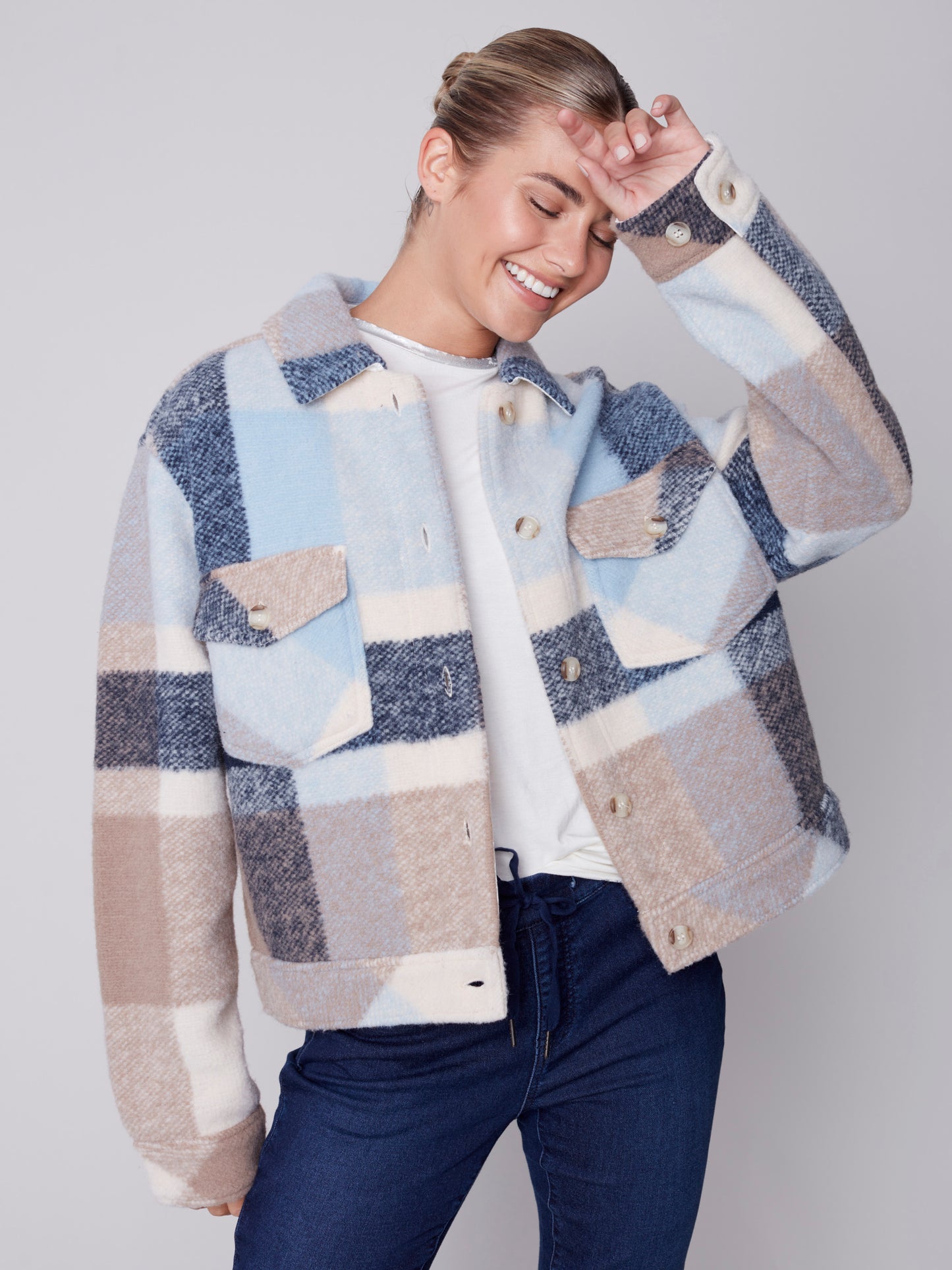 Charlie B Fall 2023-C6210R-174B-Plaid Jacket-Snow Flake - The Coach Pyramids