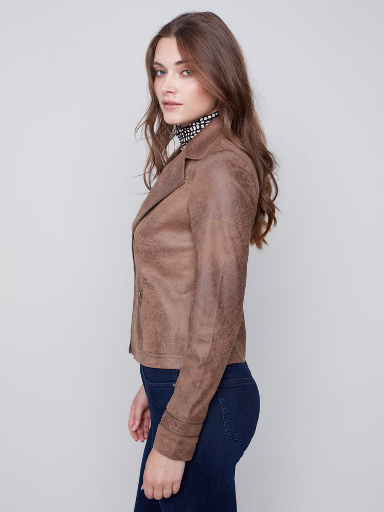 Charlie B Fall 2023-C6231RR-869A- Suede Jacket-Truffle - The Coach Pyramids