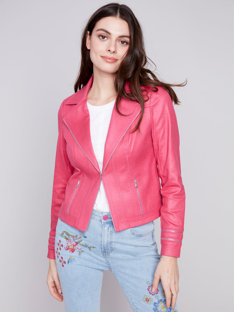 Charlie B Spring/Summer 2024-C6231X-704B-Faux Leather Jacket-Punch - The Coach Pyramids
