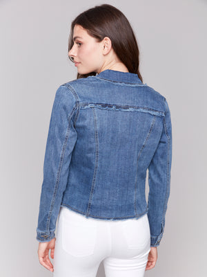 Charlie B Spring/Summer 2025-C6233X-156-Jean Jacket W/Frayed Edges-Medium Blue