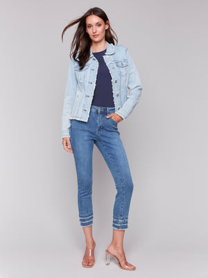 Charlie B Spring/Summer 2025-C6233X-243-Jean Jacket W/Frayed Edges-Bleach Blue