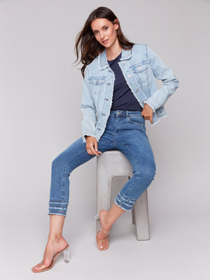 Charlie B Spring/Summer 2025-C6233X-243-Jean Jacket W/Frayed Edges-Bleach Blue