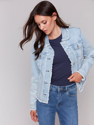 Charlie B Spring/Summer 2025-C6233X-243-Jean Jacket W/Frayed Edges-Bleach Blue