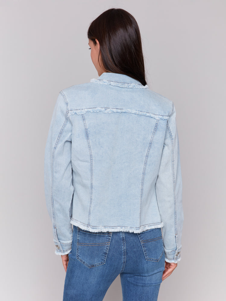 Charlie B Spring/Summer 2025-C6233X-243-Jean Jacket W/Frayed Edges-Bleach Blue