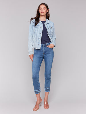 Charlie B Spring/Summer 2025-C6233X-243-Jean Jacket W/Frayed Edges-Bleach Blue