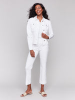 Charlie B Spring/Summer 2025-C6233X-002-Twill Jean Jacket W/Frayed Edges-White