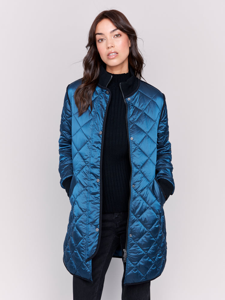 Charlie B Fall 2024-C6253R-339-Long Quilted Puffer-Peacock