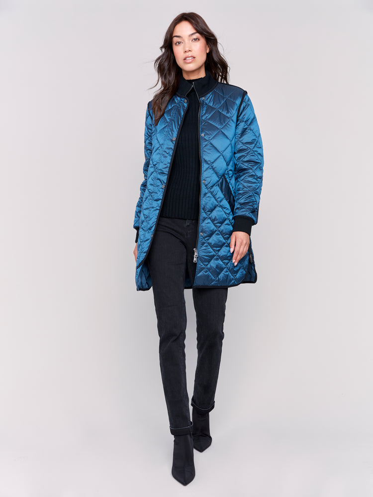 Charlie B Fall 2024-C6253R-339-Long Quilted Puffer-Peacock