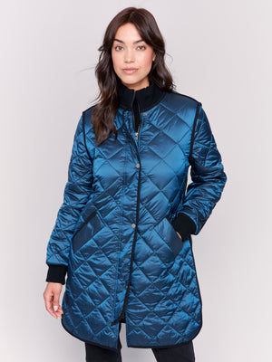 Charlie B Fall 2024-C6253R-339-Long Quilted Puffer-Peacock