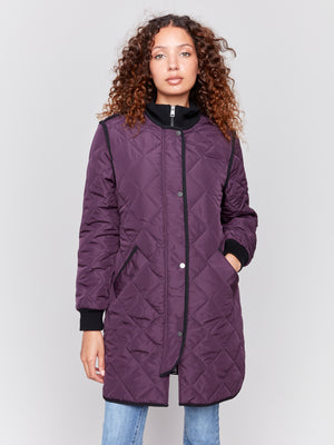 Charlie B Fall 2024-C6253R-215-Long Quilted Puffer-Plum