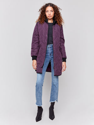 Charlie B Fall 2024-C6253R-215-Long Quilted Puffer-Plum