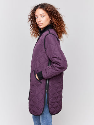 Charlie B Fall 2024-C6253R-215-Long Quilted Puffer-Plum