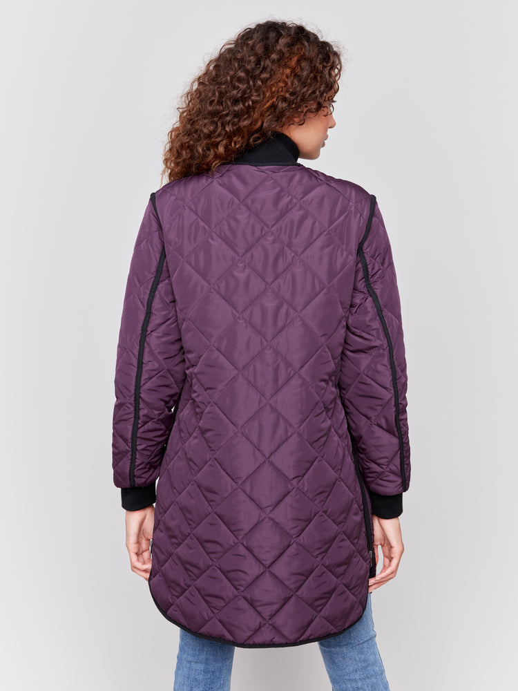 Charlie B Fall 2024-C6253R-215-Long Quilted Puffer-Plum