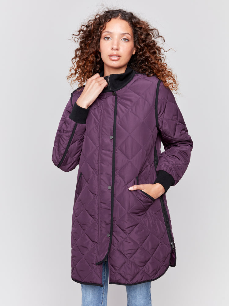 Charlie B Fall 2024-C6253R-215-Long Quilted Puffer-Plum