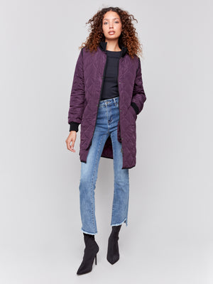 Charlie B Fall 2024-C6253R-215-Long Quilted Puffer-Plum