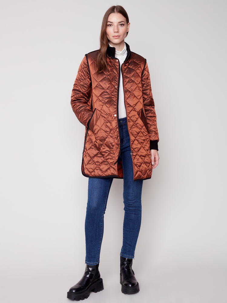 Charlie B Fall 2023-C6253-135B- Quilted Jacket-Cinnamon - The Coach Pyramids