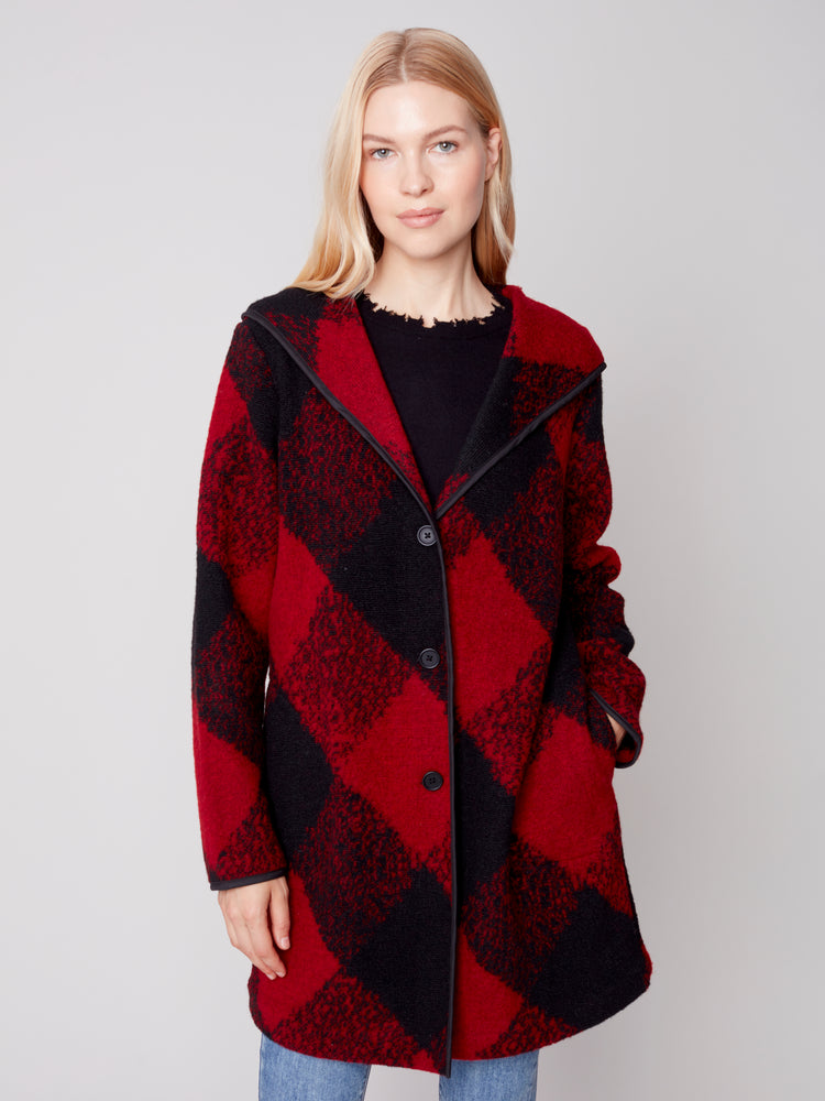 Charlie B Fall 2023-C6267-174B- Plaid Wool Coat-Ruby - The Coach Pyramids