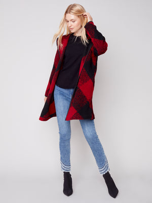 Charlie B Fall 2023-C6267-174B- Plaid Wool Coat-Ruby - The Coach Pyramids