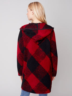 Charlie B Fall 2023-C6267-174B- Plaid Wool Coat-Ruby - The Coach Pyramids