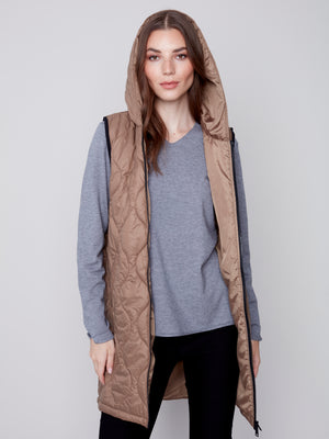 Charlie B Fall 2023-C6268-388B- Long Puffer Vest-Truffle - The Coach Pyramids