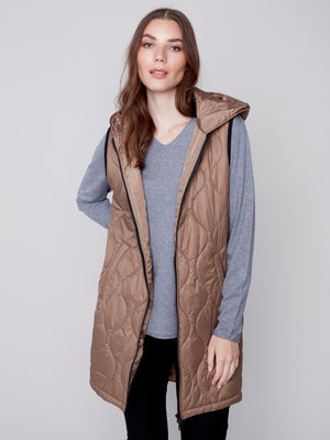 Charlie B Fall 2023-C6268-388B- Long Puffer Vest-Truffle - The Coach Pyramids