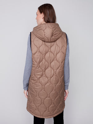 Charlie B Fall 2023-C6268-388B- Long Puffer Vest-Truffle - The Coach Pyramids