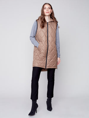 Charlie B Fall 2023-C6268-388B- Long Puffer Vest-Truffle - The Coach Pyramids