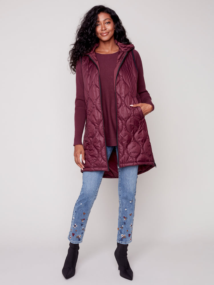 Charlie B Fall 2023-C6268-388B- Long Puffer Vest-Port - The Coach Pyramids