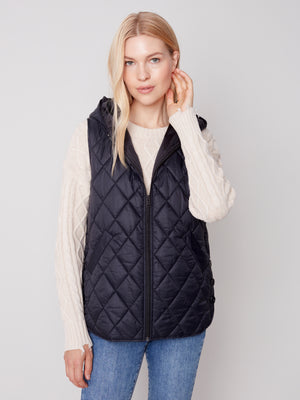 Charlie B Fall 2023-C6269-388B- Hooded Puffer Vest-Black - The Coach Pyramids