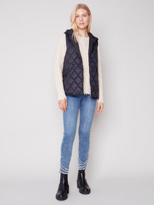 Charlie B Fall 2023-C6269-388B- Hooded Puffer Vest-Black - The Coach Pyramids