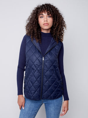 Charlie B Fall 2023-C6269-388B-Hooded Vest-Navy - The Coach Pyramids