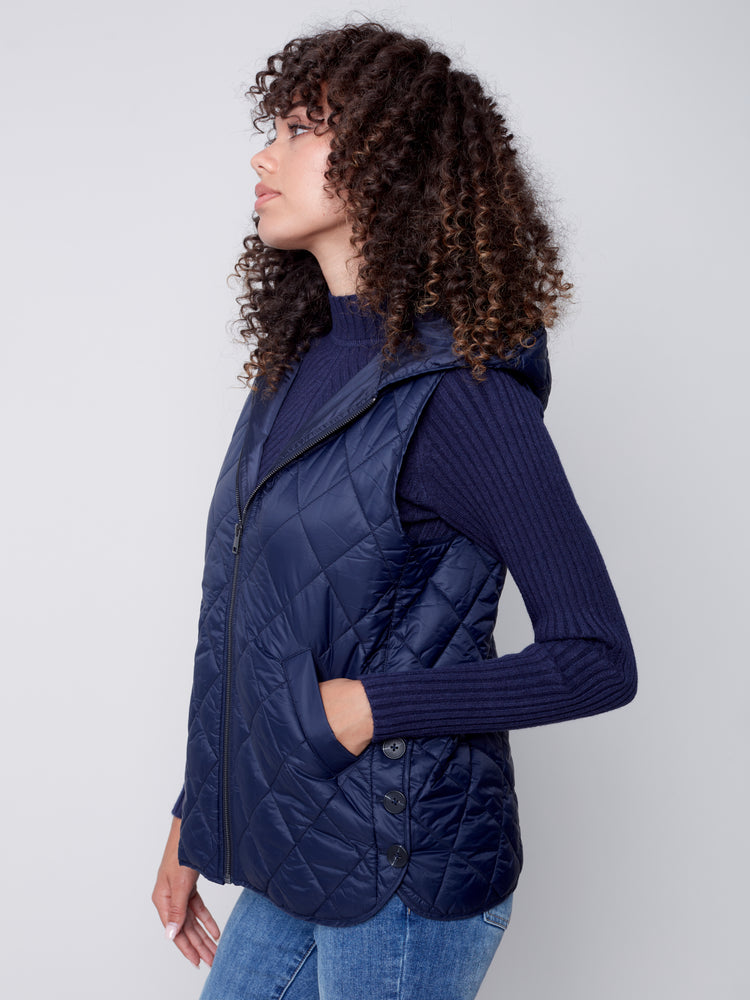 Charlie B Fall 2023-C6269-388B-Hooded Vest-Navy - The Coach Pyramids