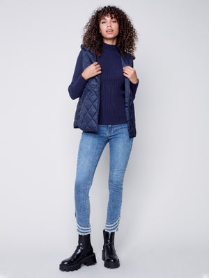 Charlie B Fall 2023-C6269-388B-Hooded Vest-Navy - The Coach Pyramids