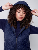 Charlie B Fall 2023-C6269-388B-Hooded Vest-Navy - The Coach Pyramids