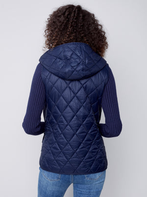 Charlie B Fall 2023-C6269-388B-Hooded Vest-Navy - The Coach Pyramids