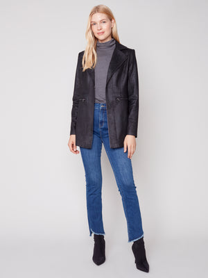 Charlie B Fall 2023-C6270-869A-Suede Long Jacket-Black - The Coach Pyramids