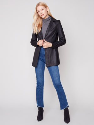 Charlie B Fall 2023-C6270-869A-Suede Long Jacket-Black - The Coach Pyramids