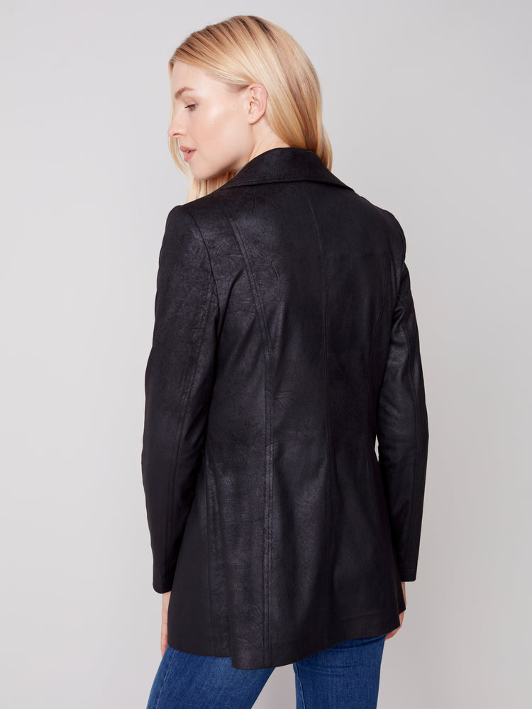 Charlie B Fall 2023-C6270-869A-Suede Long Jacket-Black - The Coach Pyramids