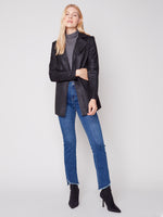 Charlie B Fall 2023-C6270-869A-Suede Long Jacket-Black - The Coach Pyramids