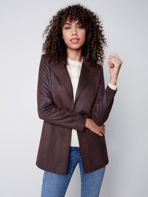 Charlie B Fall 2023-C6270-869A-Suede Long Jacket-Chocolate - The Coach Pyramids