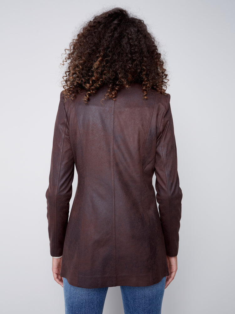 Charlie B Fall 2023-C6270-869A-Suede Long Jacket-Chocolate - The Coach Pyramids