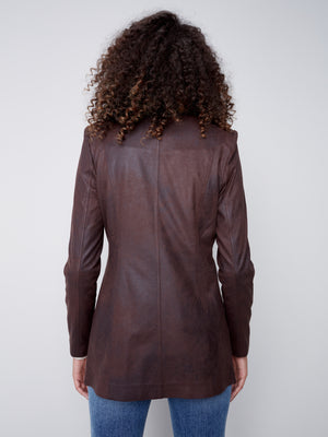 Charlie B Fall 2023-C6270-869A-Suede Long Jacket-Chocolate - The Coach Pyramids