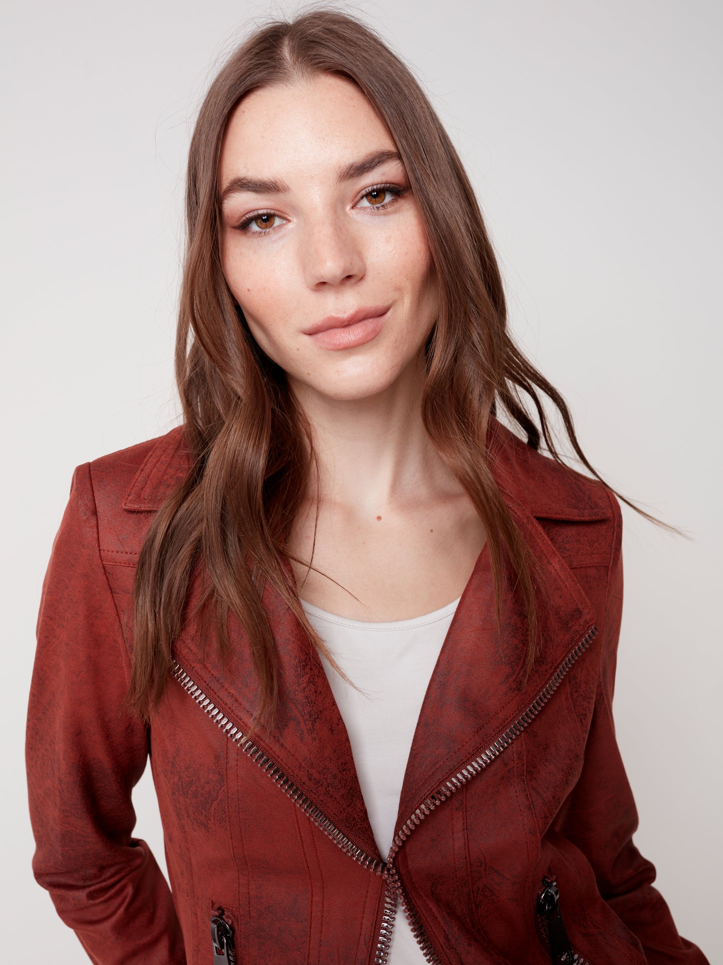 Charlie B Fall 2023-C6282-869A-Faux Leather Jacket- Cinnamon - The Coach Pyramids