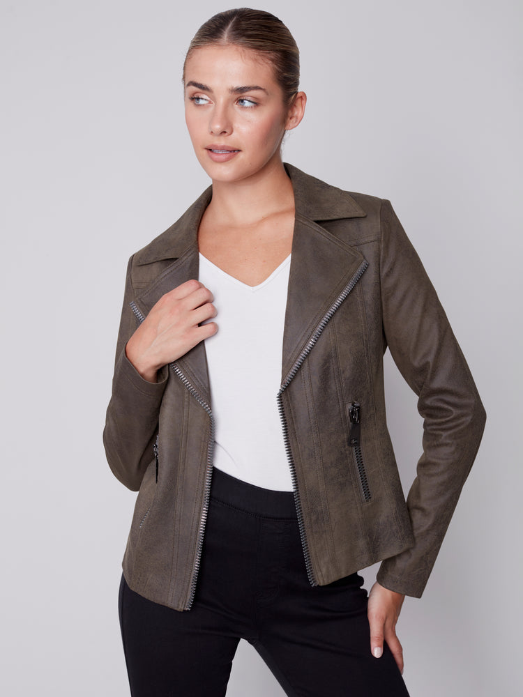Charlie B Fall 2023-C6282-869A-Faux Leather Jacket-Spruce | The