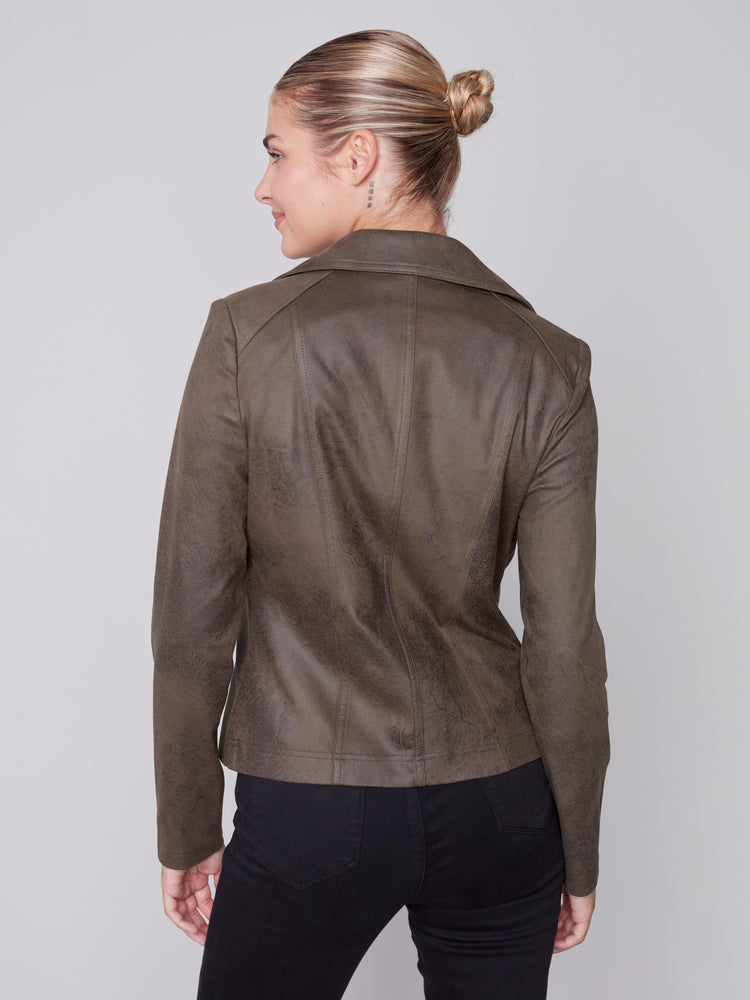 Charlie B Fall 2023-C6282-869A-Faux Leather Jacket-Spruce | The