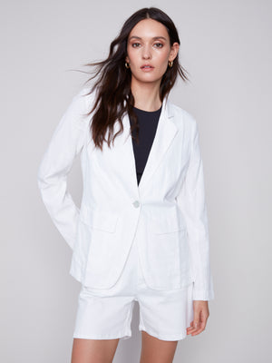 Charlie B Spring/Summer 2024-C6301-229B-Linen Blazer-White - The Coach Pyramids