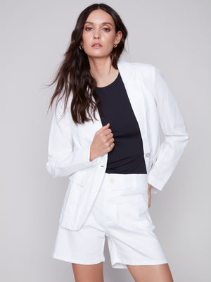 Charlie B Spring/Summer 2024-C6301-229B-Linen Blazer-White - The Coach Pyramids